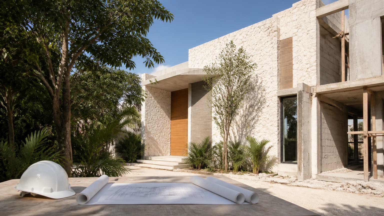 Residencia contemporánea en Mérida con una sección todavía en construcción